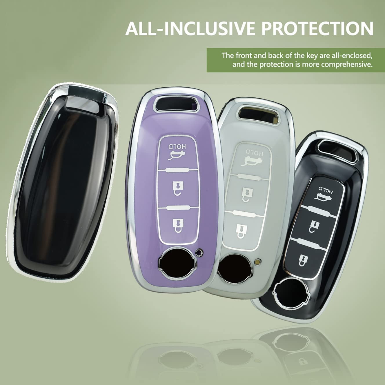 3-button Key Holder Silver Edge TPU Key Fob Cover Fit for Nissan Teana Pathfinder Kicks X-Trail Rogue 2023 Remote