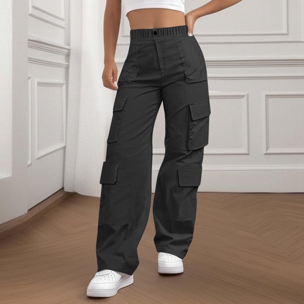 WILLBEST Pantalones Casuales de Mujer, de Moda, de Color Sólido, Elásticos, con Cremallera y Bolsillo, para Exteriores, Montañismo, Ropa de Trabajo, Diseño Informal. Grande