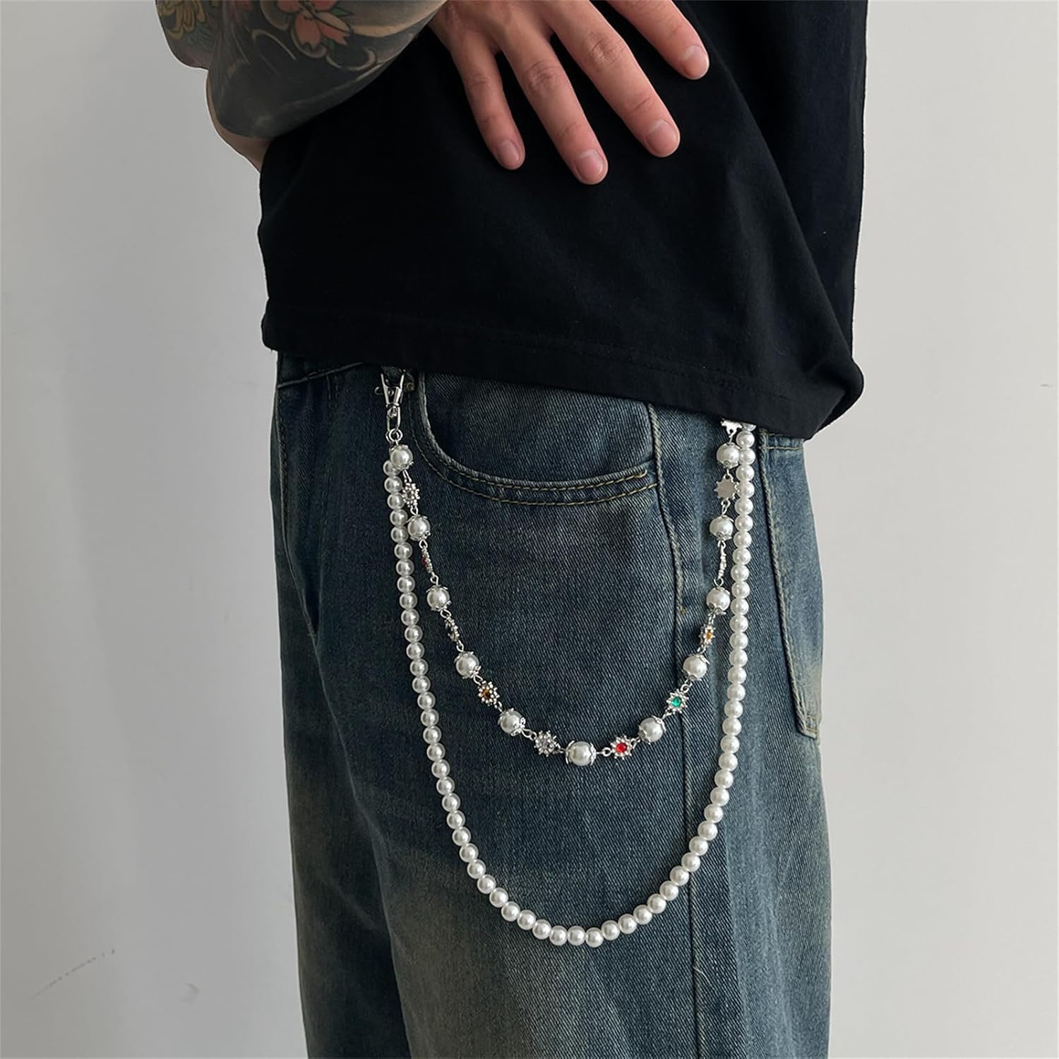 Wallet Chain for Men Women Pearl Pants Jeans Chain Pocket 