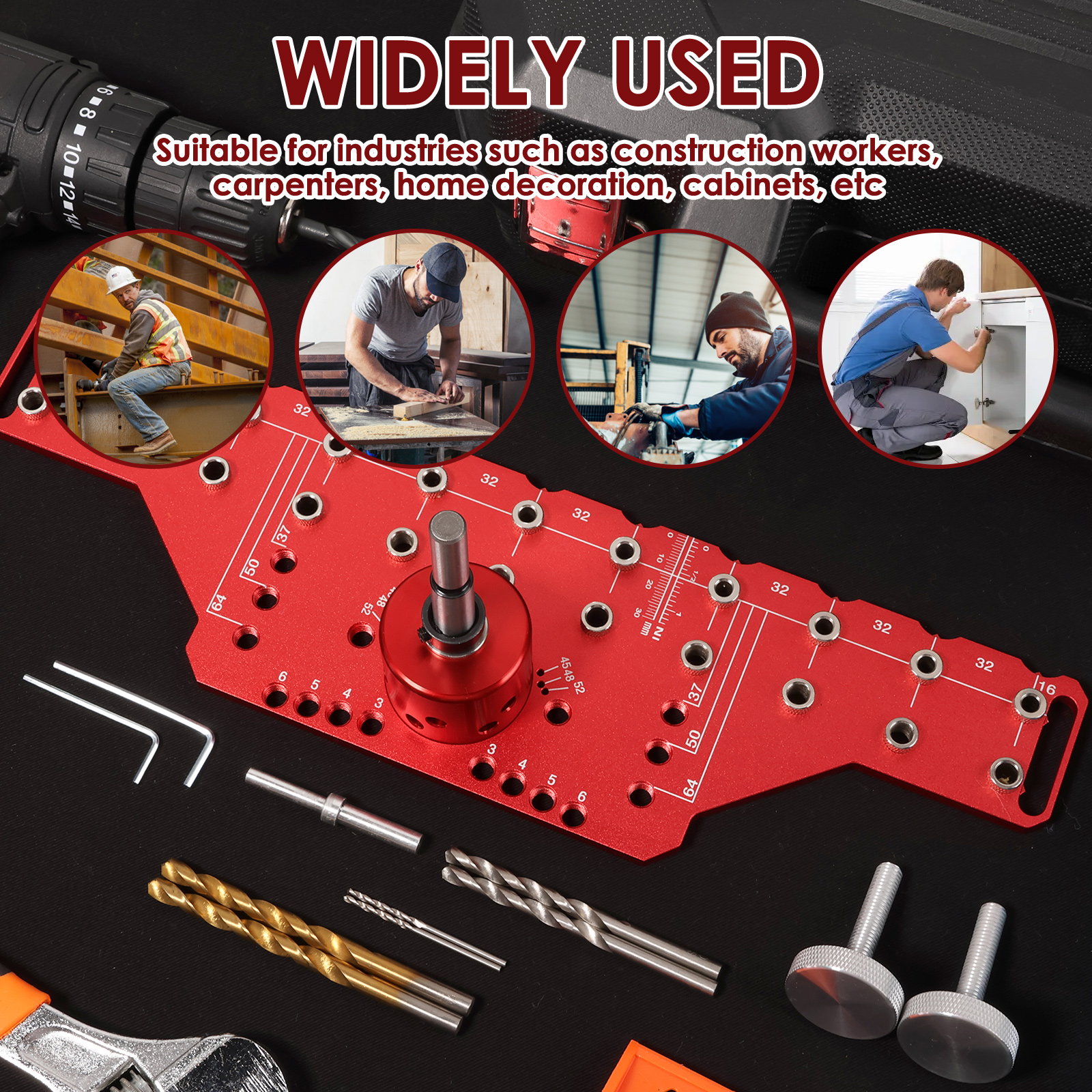 Shelf Pin Jig and Hinge Jig 2 in 1 Aluminum Alloy Cabinet Concealed Hinge Drilling Guide with 1/4 inch 5mm Drill Bits for Cabinet Door Woodworking