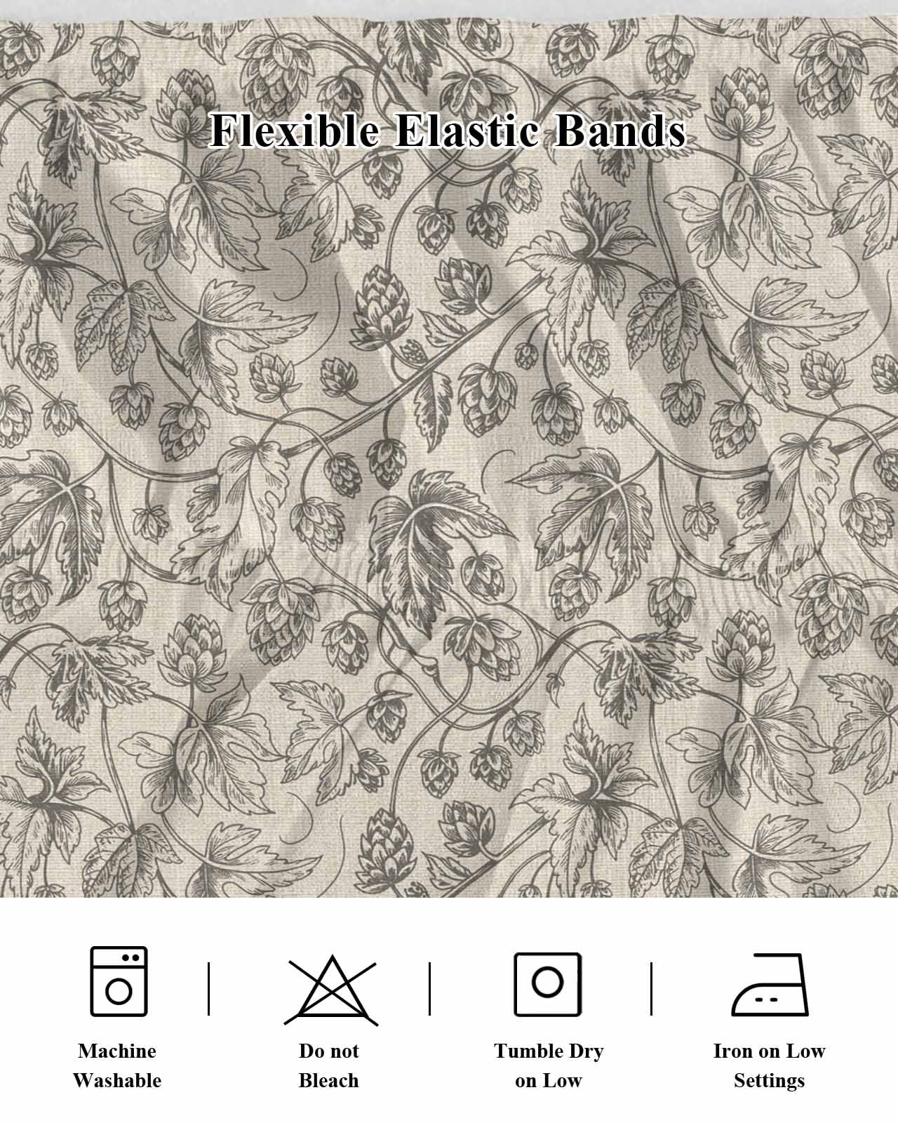 Vintage Plants Flowers Bed Skirt Queen Size 18 Inch Drop, Floral Thread Texture Adjustable Elastic Dust Ruffles Bedskirt for Queen Bed Wrap Around Pleated Mattress Frame Cover