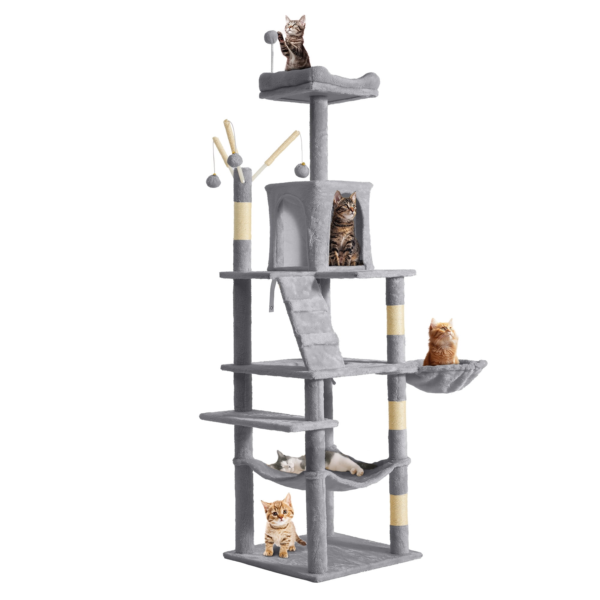 Uforic 64.5" Cat Tree Tower,Multi-Level Play Tower Condo  with Scratching Posts&Perch Hammock for Indoor Cats, Light Gray