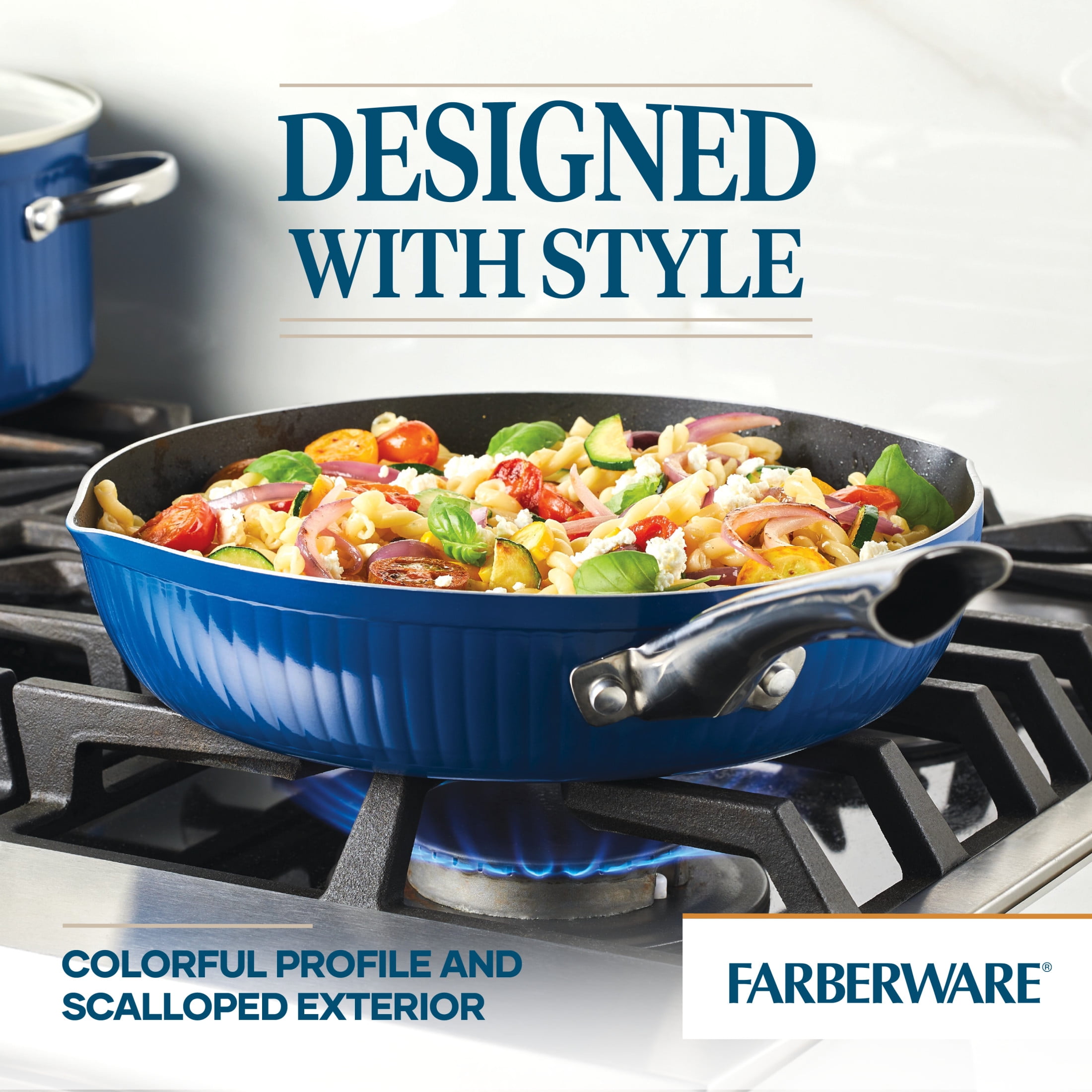 Farberware Style 11.25 Inch Nonstick Cookware Frying Pan, Dishwasher Safe and Oven Safe to 500°F, Blue