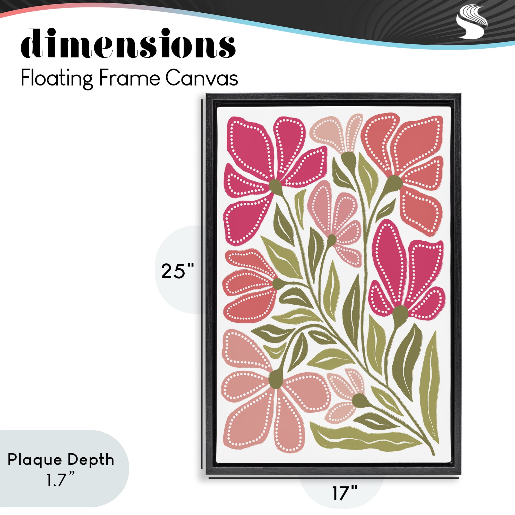 Stupell Industries Bold Midcentury Blooms Black Framed Floater Canvas Wall Art, design by Martina Pavlova
