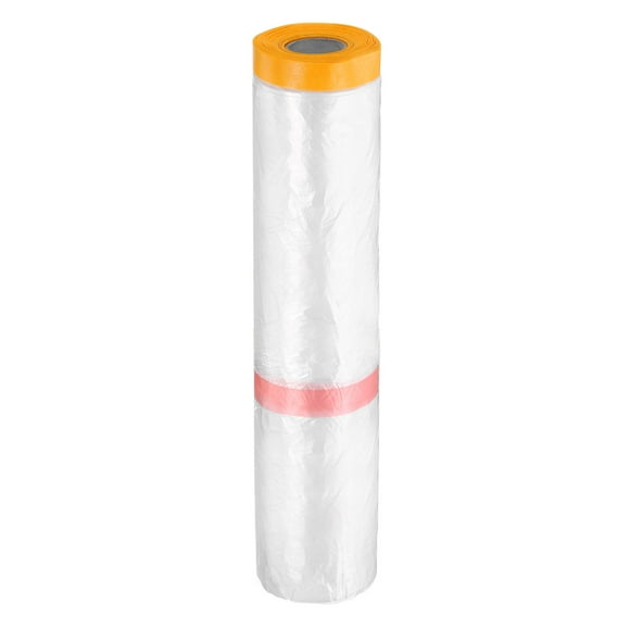 Uxcell Pre-Taped Masking Film 177.2"x65.6ft Double Adhesive Tape and Drape Painters Plastic Drop Cloth Film with Tape Plastic Sheeting for Automotive Painting Covering