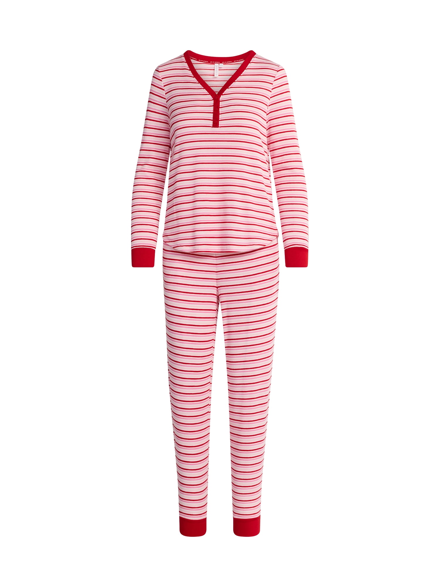 Joyspun Women's Waffle Knit Henley Sleep Top, Joggers and Socks Pajama Set, 3-Piece, Sizes XS-3X
