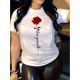 thumbnail image 1 of Rose & Slogan Print Comfy T-Shirt, Round Neck Short Sleeve Sports Tee, Women's Activewear, 1 of 6