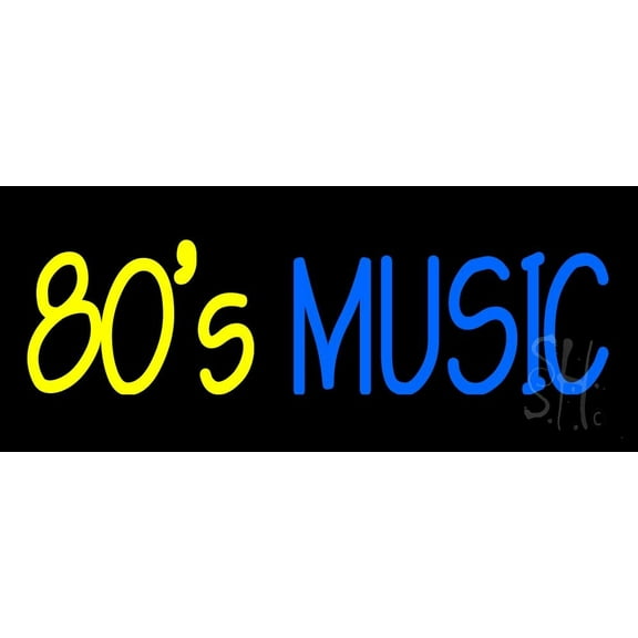 Yellow 80s Blue Music LED Neon Sign 6 x 15 - inches, Black Square Cut Acrylic Backing, with Dimmer - Bright and Premium built indoor LED Neon Sign for café, club, party, event and stroefront.