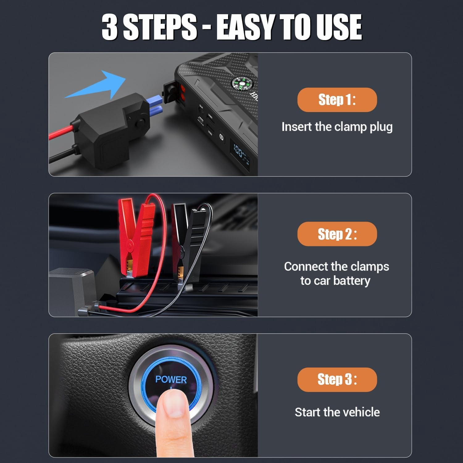AFK Portable Car Battery Jump Starter 3000A Peak 99800mAh