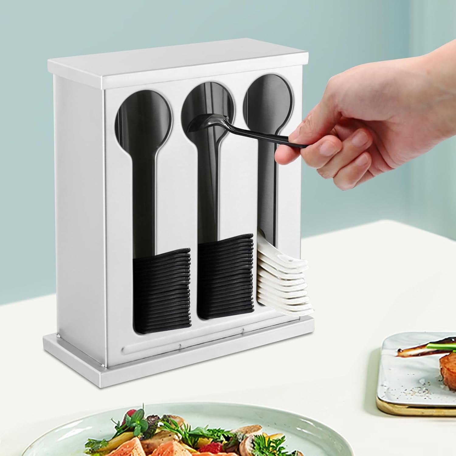 Utensil Dispenser for Knife Spoons and Forks 3 Compartment Stainless Cutlery Silverware Organizer Utensil Holder Party Forks Spoons Dispenser for Party Wedding