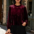 thumbnail image 3 of RKSTN Women's Velvet Long Sleeve Shirts Oversized Crewneck Elegant Velvets Trim Lace T Shirt Pullover Top Womens Casual Solid Plus Size Round Neck Loose Comfy Tee Shirt Velour Holiday Party Blouses, 3 of 10