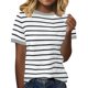 thumbnail image 1 of Ploknplq Elbow Length Tee Shirts for Women,Stripe Shirt,Workout T Shirts for Women,Spring Round Neck Stripe Splicing Loose Short Sleeve T Shirt,Oversized Shirts for Women,Graphic Tee Gray M, 1 of 4