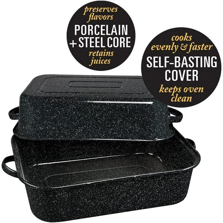 Speckled Enamel Roasting Pan With Lid Rectangle Roaster 