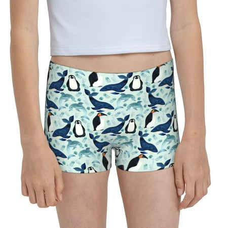 Pofeuu Penguins Dolphins Whales Print Soft Cotton Girls Boyshort panties Toddler Underwear-Small
