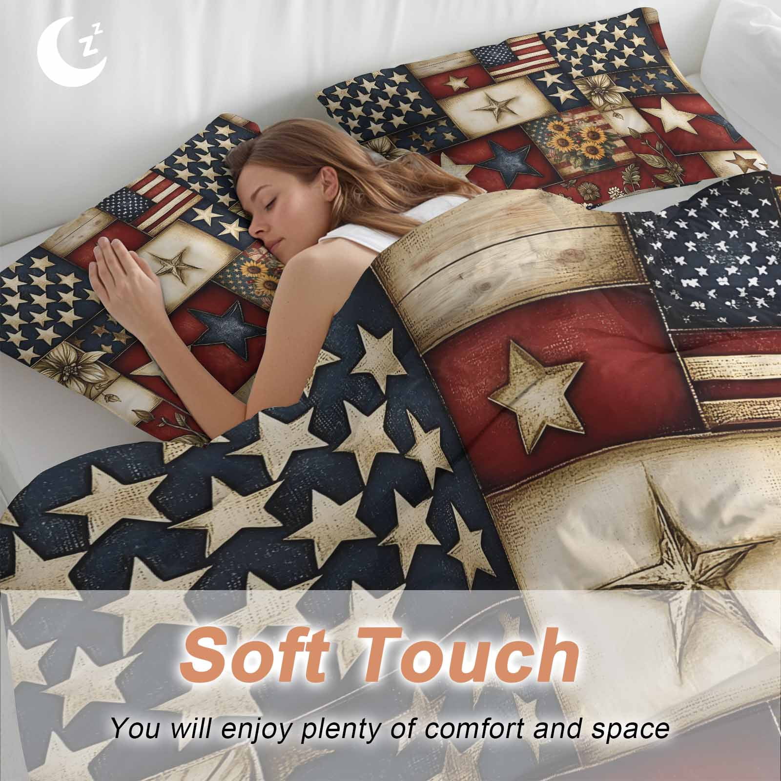 American Flag Bedding 3 Piece Duvet Cover Set California King, Texas Star Farmhouse Sunflowers Blue Red Soft Microfiber Comforter Cover with Zipper Closure & Pillowcases, FadeResistant Quilt Cover
