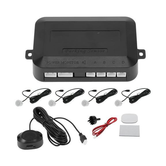 Unique Bargains Universal Auto Vehicle Reverse Backup Radar System Reverse Parking Sensors Distance Detection Silver Tone 4 Parking Sensors Alarm Buzzer Reminder