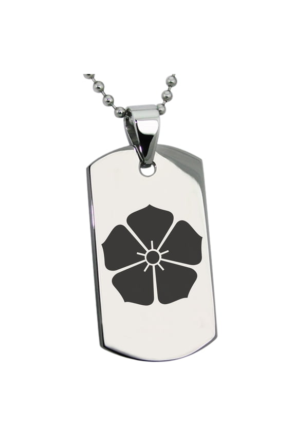 Stainless Steel Akechi Samurai Crest Engraved Dog Tag Pendant Necklace