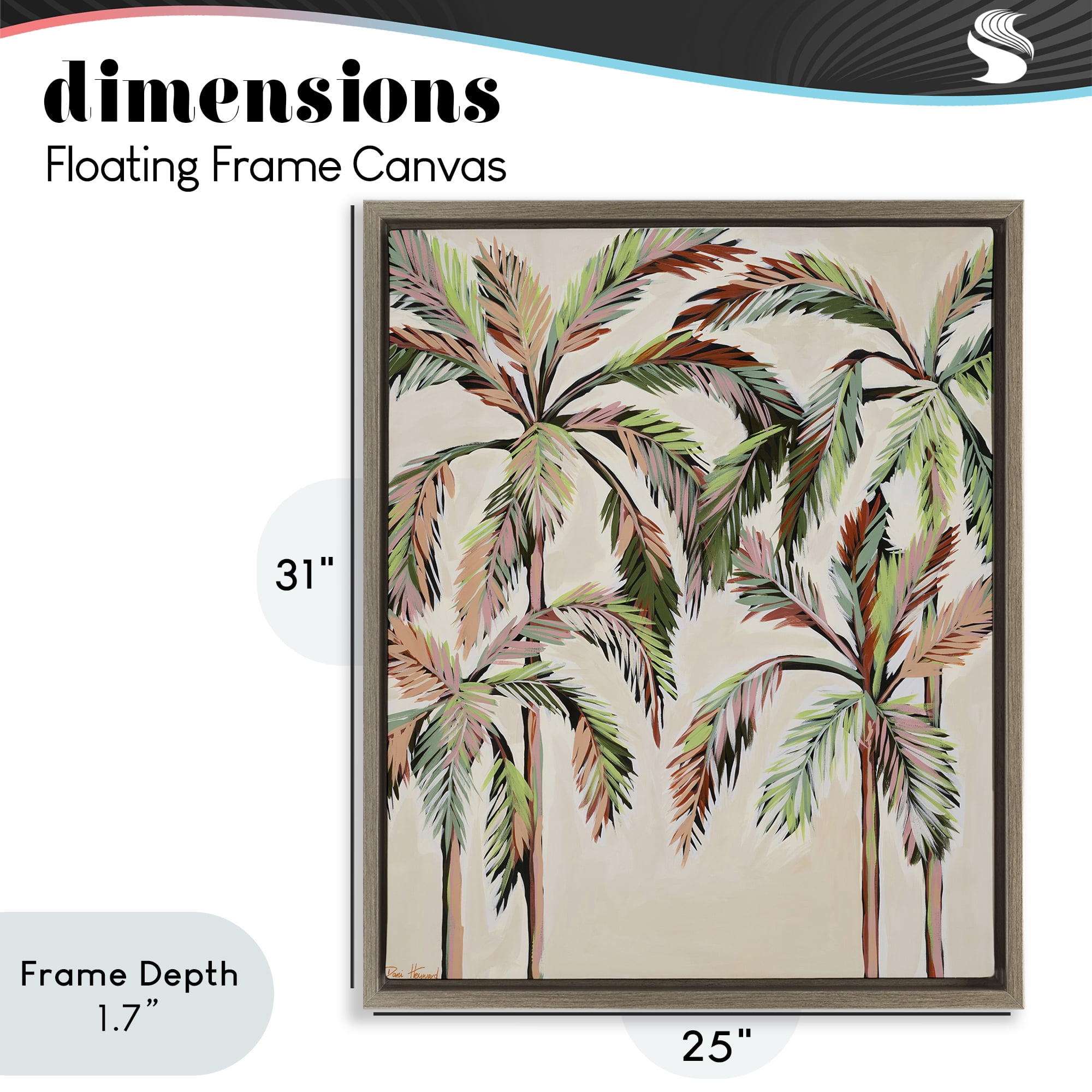 Stupell Industries Blushing Palm Tree Canopy Brown Framed Floater Canvas Wall Art, design by Dani Heyward