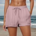 thumbnail image 3 of 2025 Women's Shorts Women's Solid Color Casual Ropa Para Mujer Drawstring Pocket Shorts Stylish Women Shorts athletic Pack Plain Weave Beach Shorts Bike Shorts Women with Padding Women's Shorts, 3 of 8