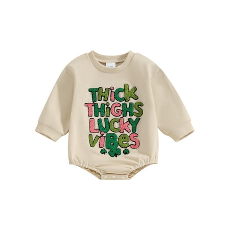 

Qtinghua Newborn Baby Girls St. Patrick s Day Romper Long Sleeve Letter Embroidery Jumpsuit Bodysuit Clothes Beige 3-6 Months