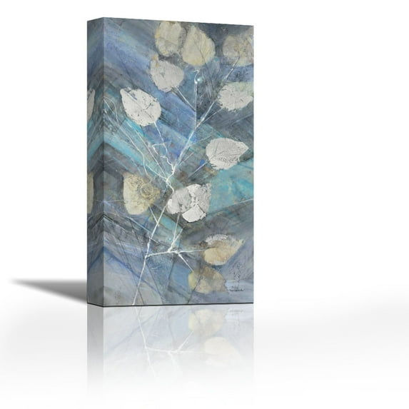 Silver Leaves II - Contemporary Fine Art Giclee on Canvas Gallery Wrap - wall décor - Art painting - 18 x 36 Inch - Ready to Hang
