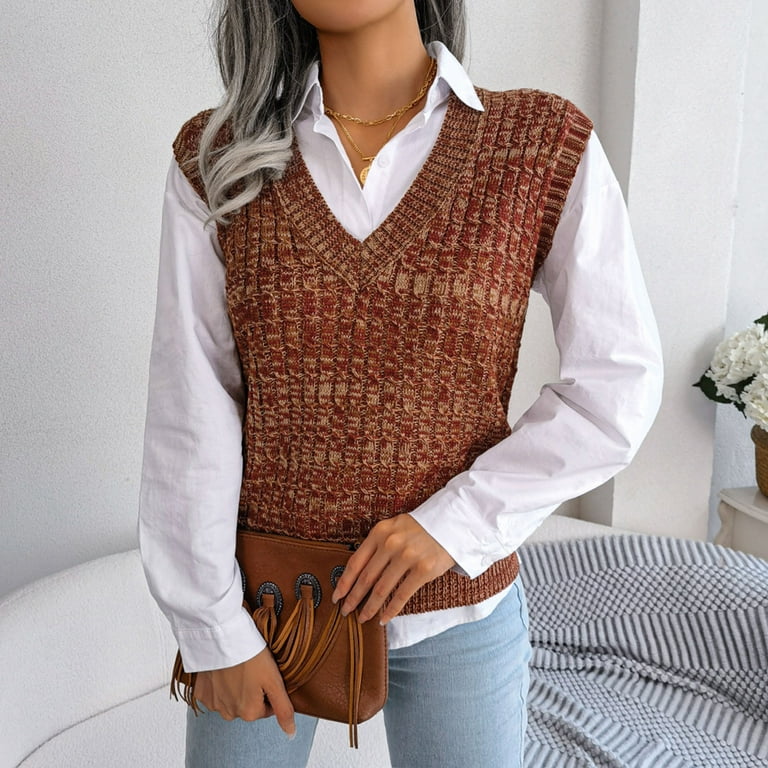 Women's V Neck Oversized Sweater Vest Sleeveless Casual Loose Fitted Comfy  Cable Knit Pullover Jumper Top