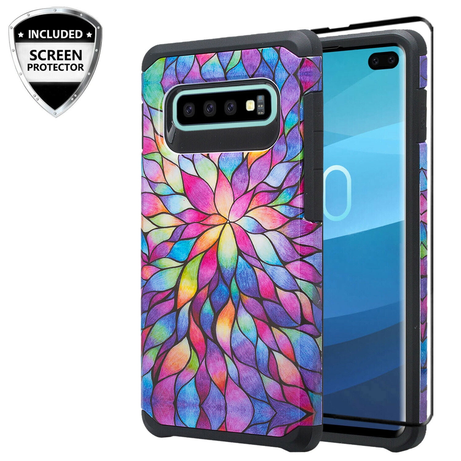 Ysimee Compatible with Case Samsung Galaxy S10 Plus Silicone Rubber Soft Frame Ultra Slim Gel TPU Bumper Shock Absorption Girls Women Shockproof Protector Bling Glitter Sparkle Hard Back Covers,Black 