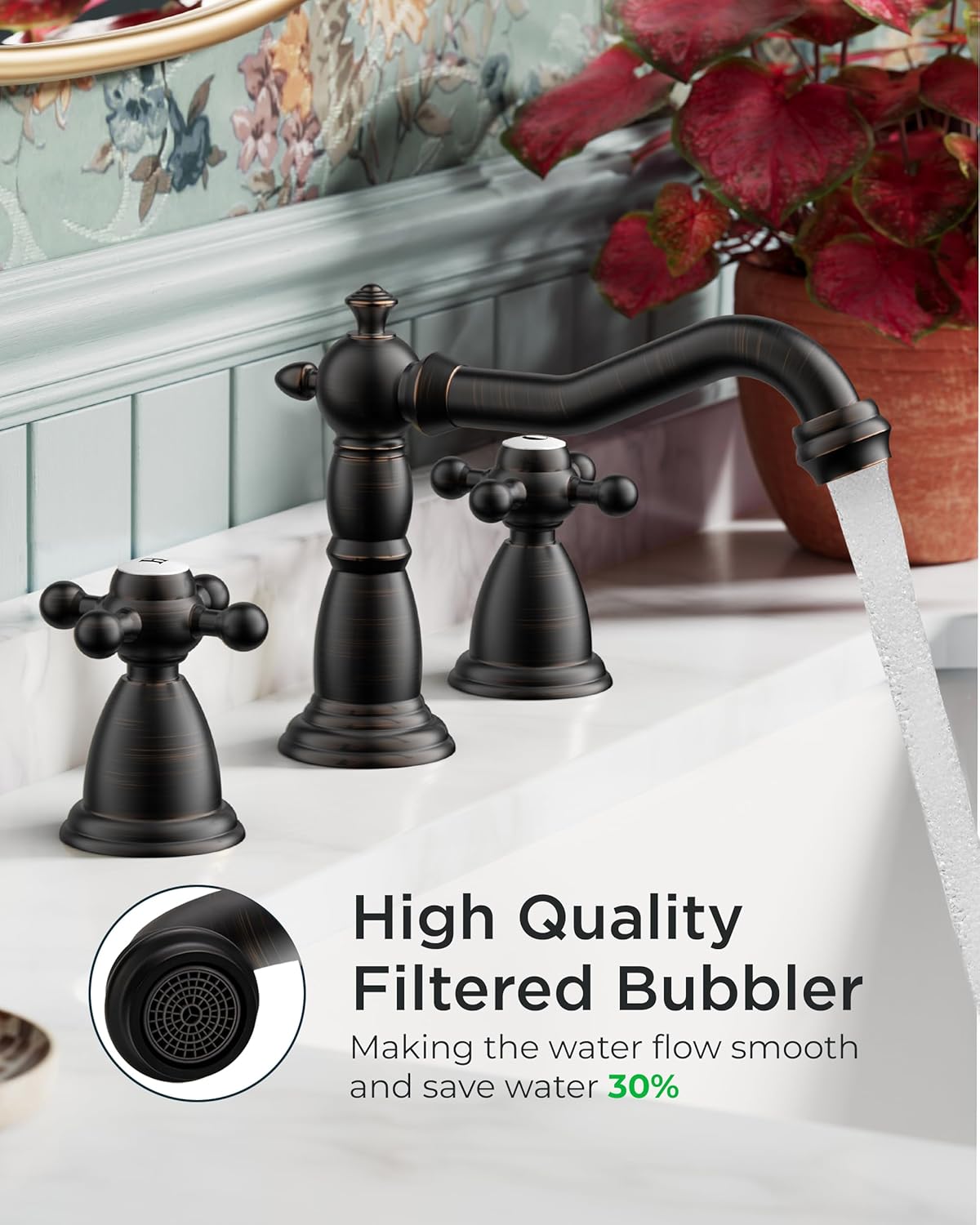 Vintage 3 Hole Bathroom Faucets Oil Rubbed Bronze, 2 Handle 8 Inch Widespread Antique Faucet for Bathroom Vanity RV Farmhosue Sink with Metal Pop Up Drain and Supply Lines