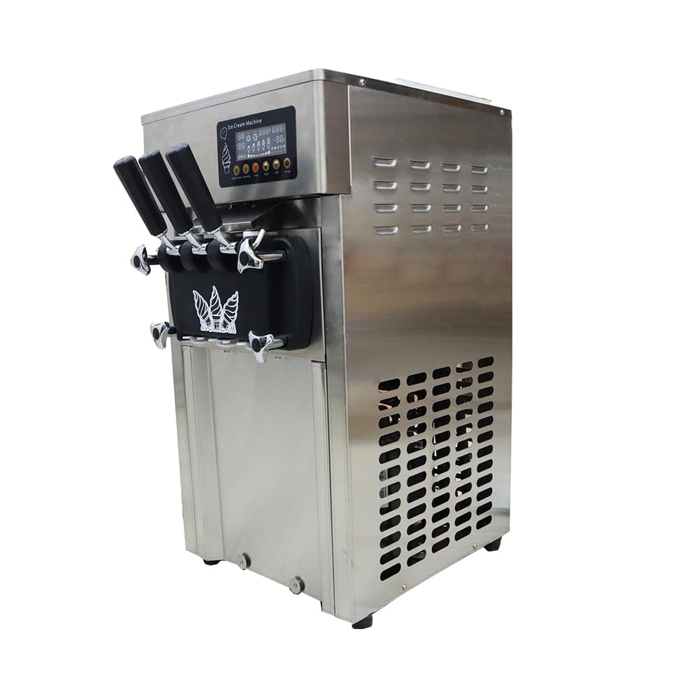 INTBUYING 3 Holes Soft Ice Cream Machine Multiple Flavors Ice Cream Maker and Ice Cream Frozen Cones Making LED Display