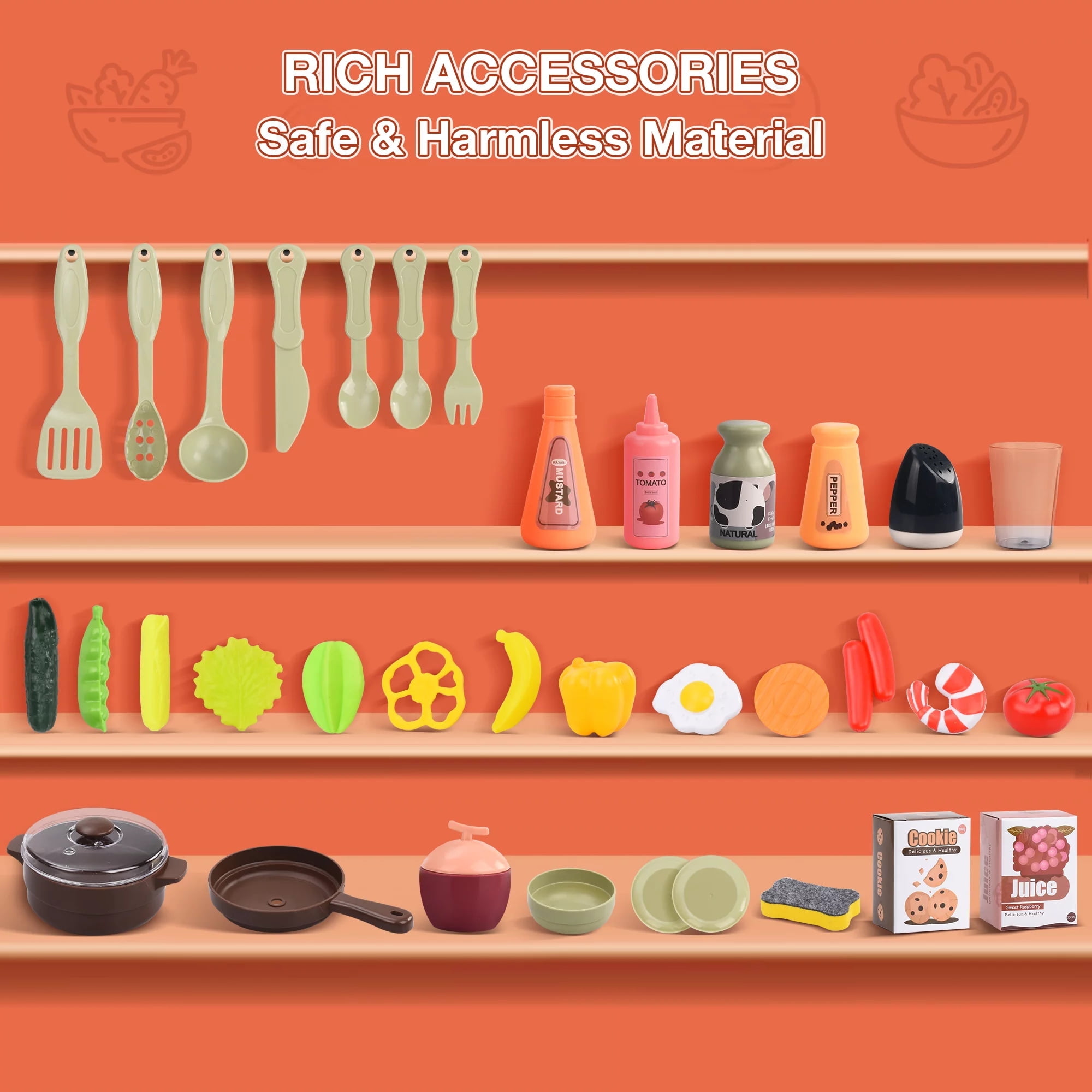 JBeeCtrl, Kitchen Set for Kids, 25 Inch Toy Kitchen Set, Orange