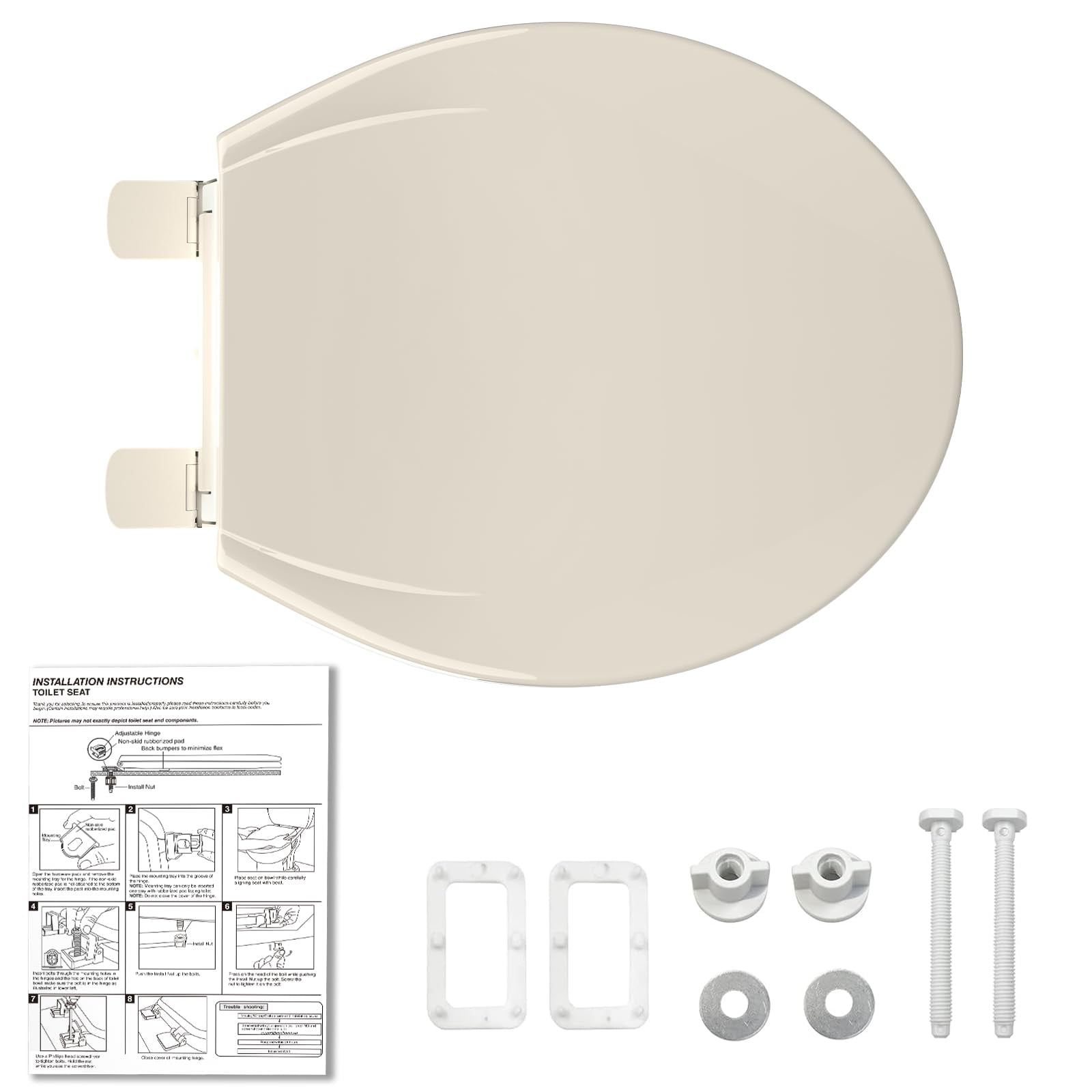 Round Toilet Seat for Adults and Toddlers, Family Toilet Seat with Built In Potty Training Seat, Plastic Toilet Seat with Cover, Slow Close, Easy to Install and Clean, Almond