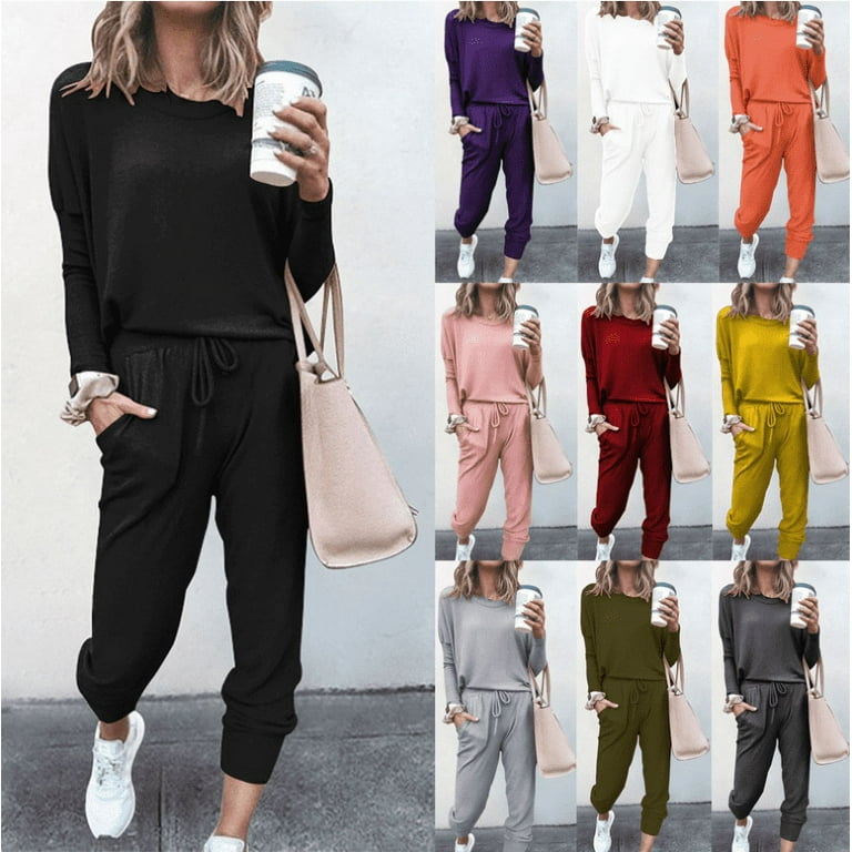 2024 New Women 2 Piece Outfits Long Sleeve Pullover Jogger Pants Lounge Sets Thick Fall Winter Sweatsuits Tracksuit Walmart