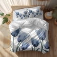 thumbnail image 2 of Blue Tulips Duvet Cover Set Full Size Flowers Minimalist Modern Art Soft Lightweight Comforter Covers 4 Piece Bedding Set with 1 Duvet Cover 1 Bed Sheet & 2 Pillow Shams, 2 of 8