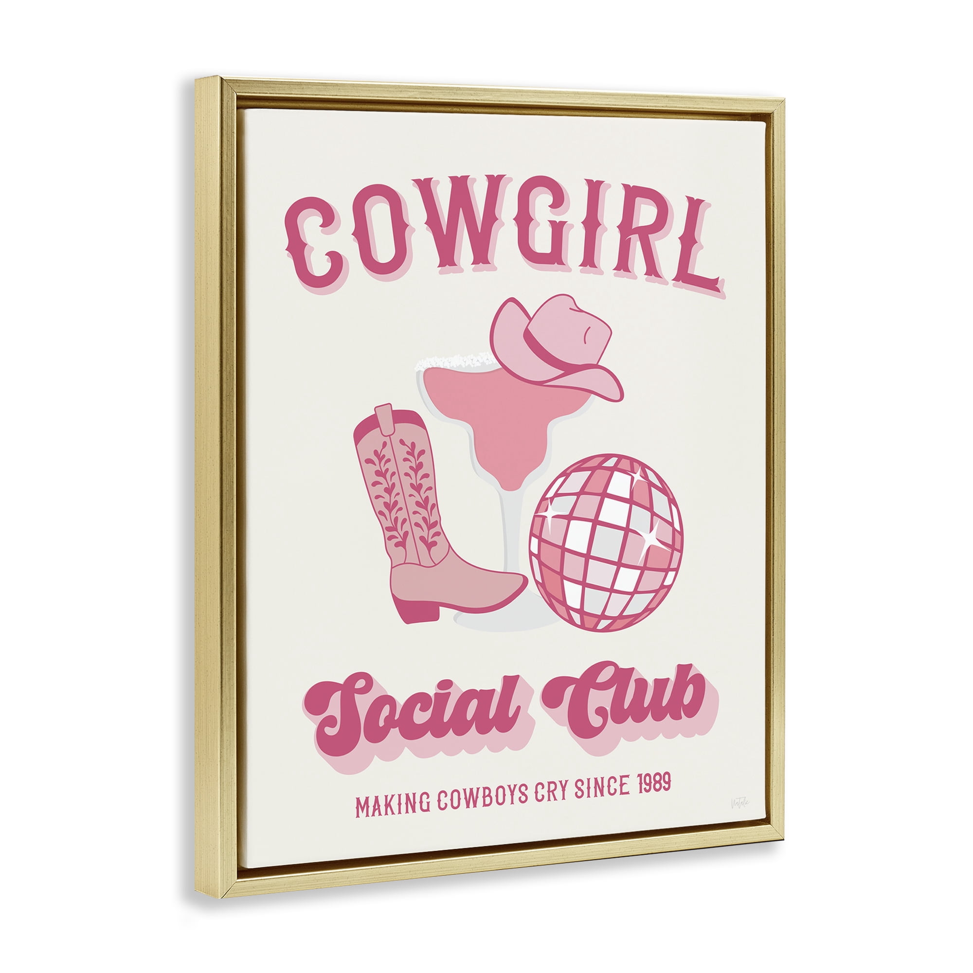 Stupell Industries Cowgirl Social Club Entertainment Painting Gold Floater Framed Canvas Art Print Wall Art, 25 x 31