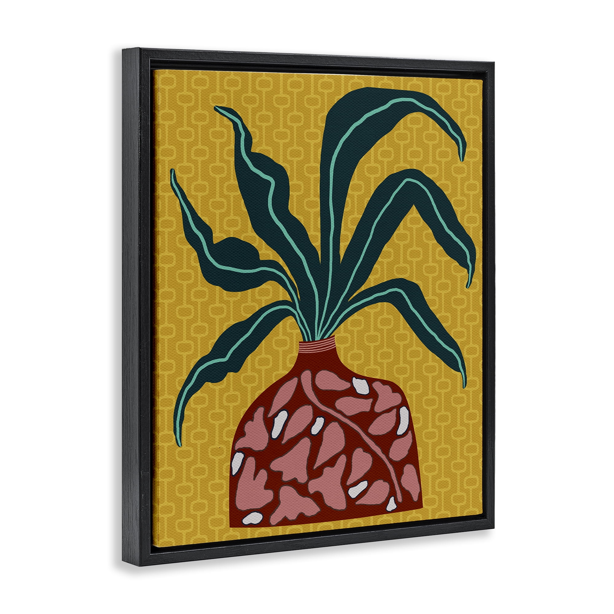 Stupell Industries Spider Plant on Yellow Plants & Flowers Painting Black Floater Framed Canvas Art Print Wall Art, 25 x 31