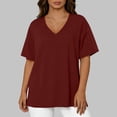 thumbnail image 6 of Olyvenn Oversized Tops for Women Loose Fit V Neck Side Split Shirts Comfy Short Sleeve Plain Pullover Tee 2026 Summer Fashion Top Wine XL, 6 of 6