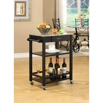 Jace Contemporary Kitchen Serving Cart, Black Wood with Faux Marble Top