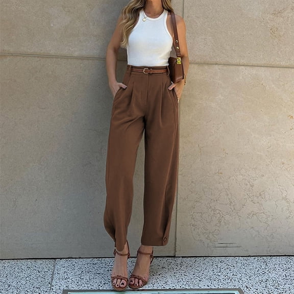 Wyongtao Wide Leg Pants for Women Casual High Waisted Pants Business Work Trousers Palazzo Dress Pants,Coffee XL