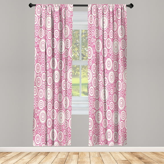 Ambesonne Geometric Curtains, Circles and Rounds Simple, Pair of 28"x63", Pink Ivory