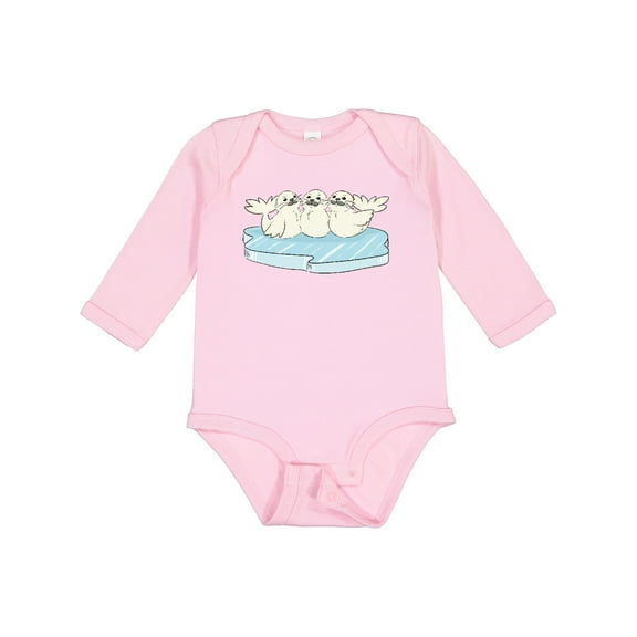 Inktastic 3 Cute White Harp Seals on Ice Boys or Girls Long Sleeve Baby Bodysuit
