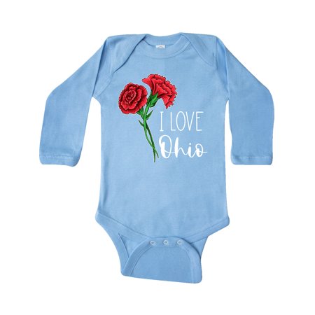 

Inktastic I Love Ohio with Red Carnations Gift Baby Boy or Baby Girl Long Sleeve Bodysuit