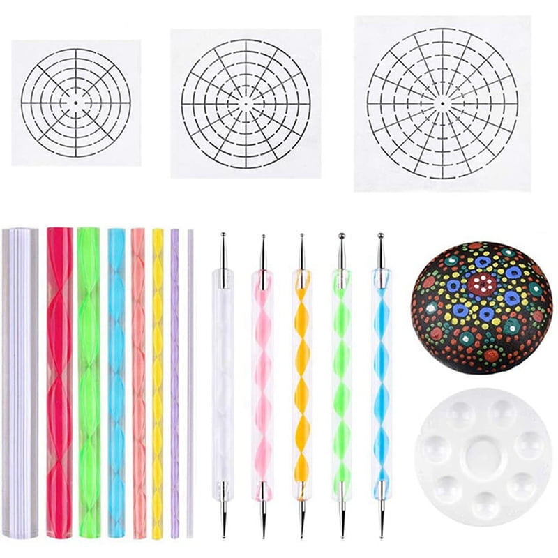 Mandala Dotting Stencil Tools Rock Painting Kit Stylus Dotting Tools Include Stencil, Paint Tray (85 Pack)