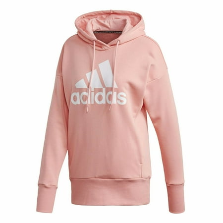 adidas Badge of Sport Long Hoodie Women's Size XSmall FM1046 Glow Pink/White