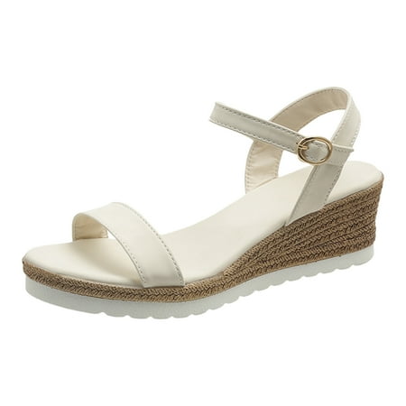 

DVKOVI Women Sandals Comfortable Dressy Sandals Wedges Strap Up Sandals for Women Ladies Summer Solid Colour Simple Thick Bottom High Heel Buckle Large Size Slope Heel Sandals White 38