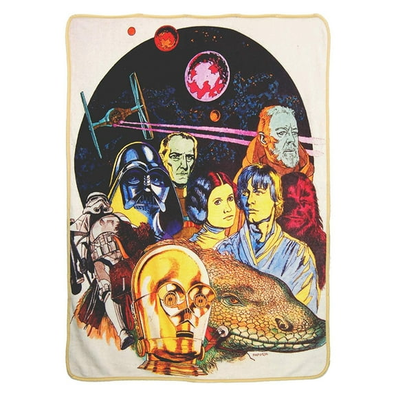 Disney Star Wars, "Retro Collage" Micro Raschel Throw Blanket, 46" x 60", Multi Color