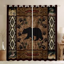 Homewish Tribal Brown Bear Curtains Pack of 2 (42x84 Each), Western Aztec Triangle Curtains Blackout, Jungle Wildlife Bedroom Curtains, Black Out Curtains Decor
