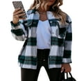 thumbnail image 4 of Womens Plaid Lapel Button Short Pocketed Shacket Shirts Coats, 4 of 5