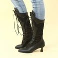 thumbnail image 2 of Mepaouo Women's Vintage 70s Victorian Boots Lace up Wedding Bride Cutout Knee High Boots(Black,8), 2 of 6