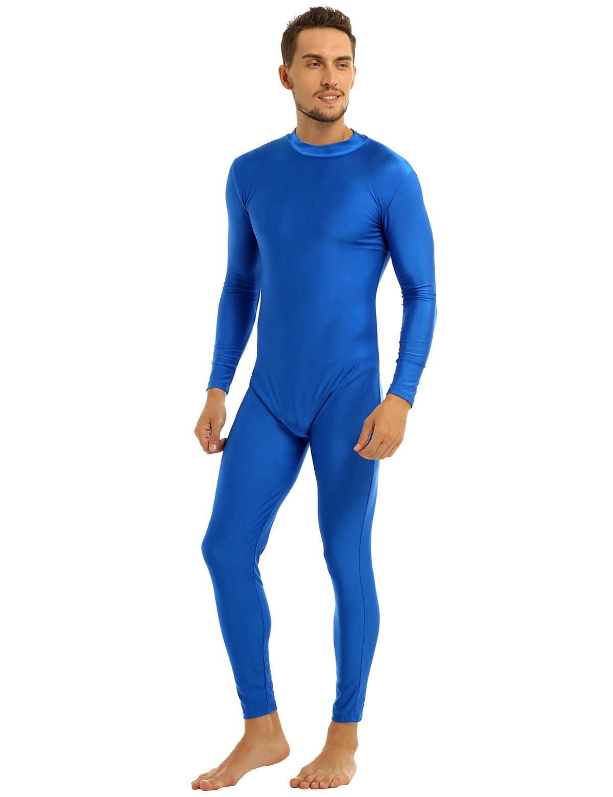 Fldy Men Long Sleeve Catsuit Bodysuit Zipper Front One-piece
