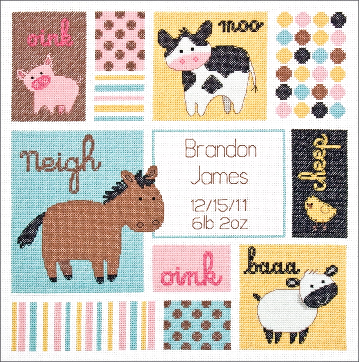 Dimensions Baby Hugs Barn Babies Birth Record Counted Cross Stitch Baby birth announcements